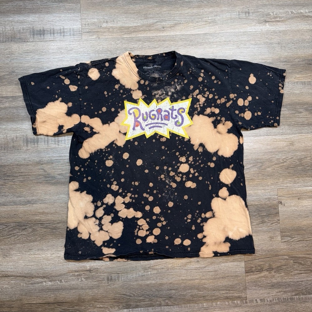 Nickelodeon Rugrats Shirt Bleach Dyed Short Sleeve Graphic Logo Unisex Tall XL